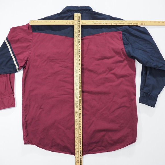 Wrangler Western Shirt Mens Extra Large Colorblock Burgundy Tan Blue Snap Front - Picture 6 of 9